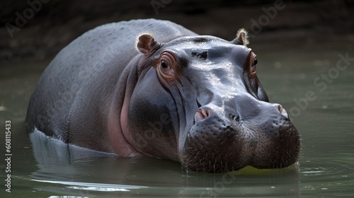 hippopotamus in river generative ai © Scheidle-Design