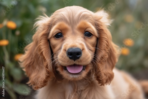 Cocker Spaniel puppy in the garden on a sunny day. Ai generated