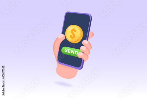 3d realistic Fast money transaction, budget estimate, time is money, concept. Financial services, quick loan approval, cash transfer, online payment. Vector illustration.