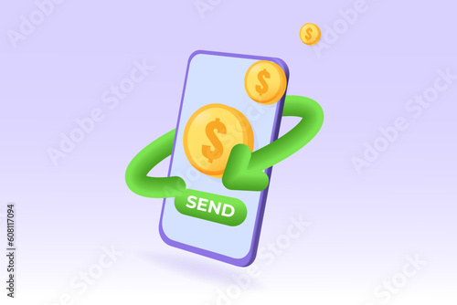 3d realistic Fast money transaction, budget estimate, time is money, concept. Financial services, quick loan approval, cash transfer, online payment. Vector illustration.