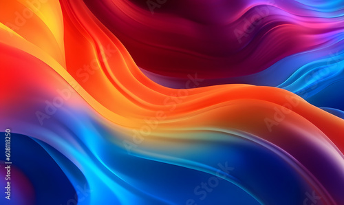 Abstract colorful glowing pink red and blue neon color wavy turbulent surface panoramic banner abstract background. Glowing gradient curled swirling linear rainbow pattern backdrop