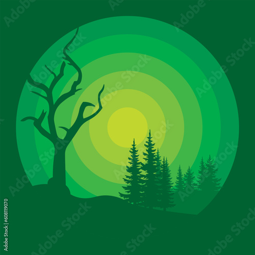 Forest landscape illustration design  minimalistic design