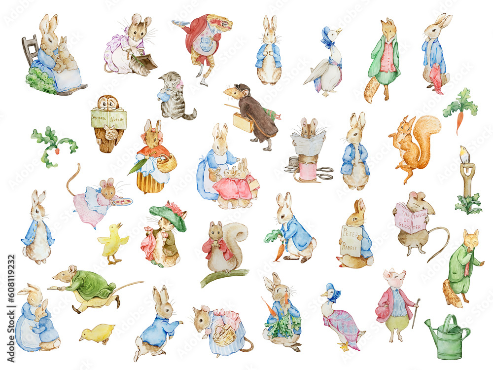 Watercolor illustration Friends Peter Rabbit