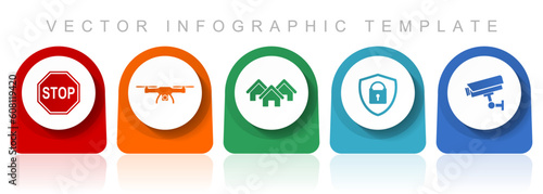 Home security icon set, flat design miscellaneous colorful icons such as stop sign, drone, house, cctv camera and padlockfor webdesign and mobile applications, infographic vector template in eps 10