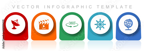 Communication icon set, flat design miscellaneous colorful icons such as satellite antenna, cinema, 360 degree, ship wheel and globe for webdesign and mobile applications, infographic vector template