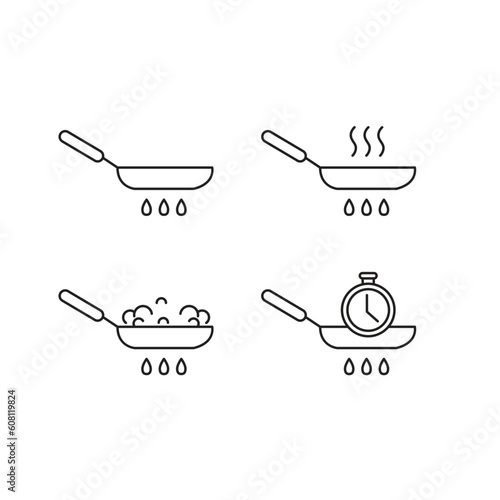 frying pan line icon set of vector