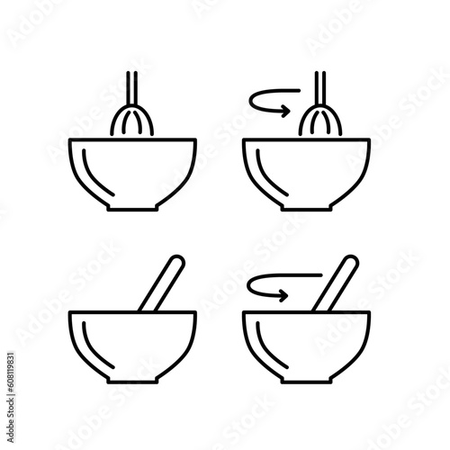 mixing bowl line icon set of vector