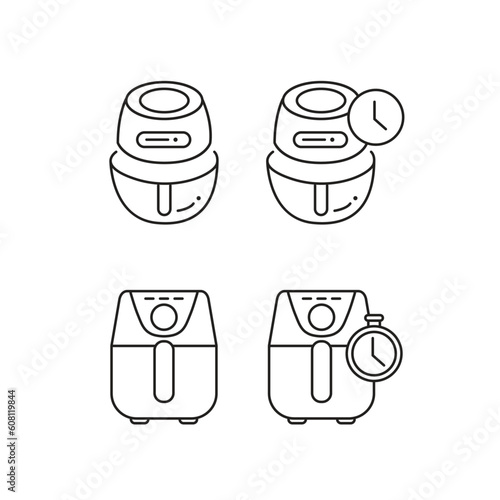 air fryer line icon set of vector