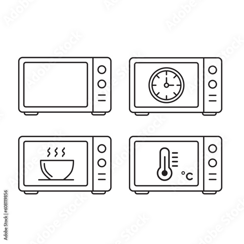 Microwave line icon set of vector