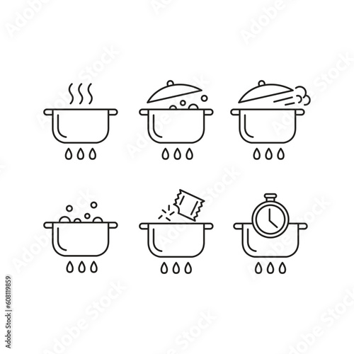 Cooking pot line icon set of vector