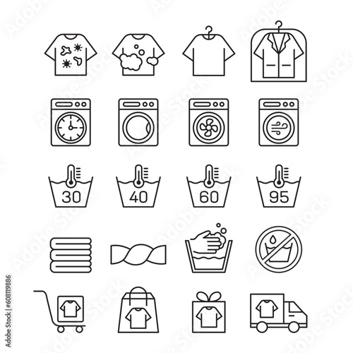 Laundry line icon set of vector