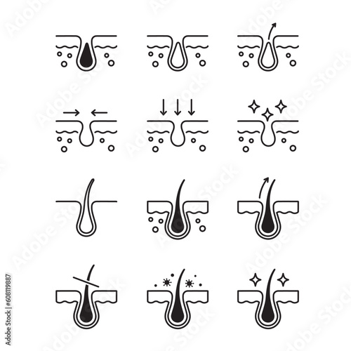 Skin line icon set of vector
