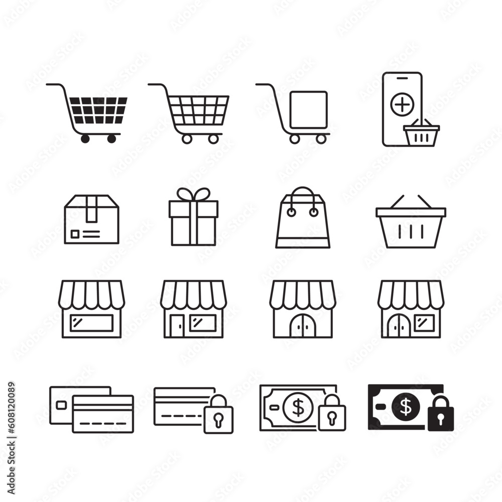 Shopping line icon set of vector Shopping line icon set of vector