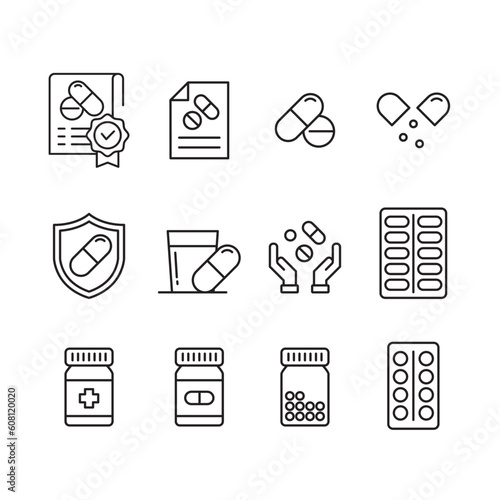 drug, pill line icon set of vector