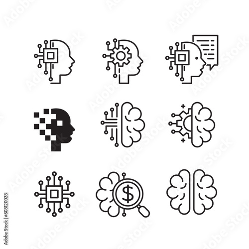 AI line icon set of vector
