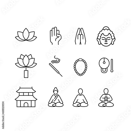 buddha line icon set of vector