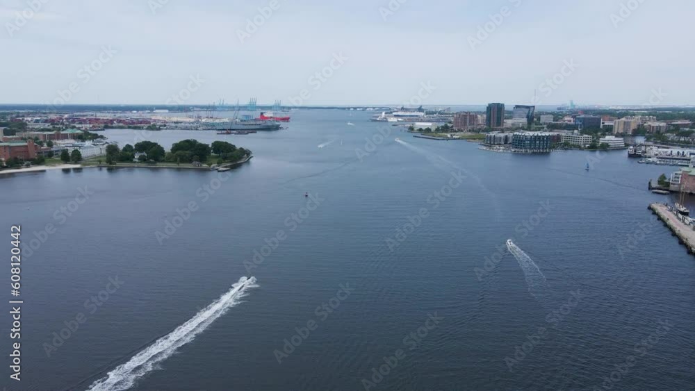 Elizabeth River in Norfolk Virginia Aerial View Descending Elizabeth River in Norfolk Virginia Aerial View Descending