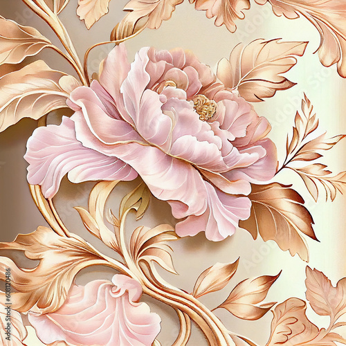 Peonies flowers on dark foliage nature background. Generative AI.