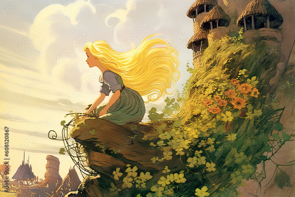 rapunzel-fairy-tale-story-illustration-long-hair-generated-ai