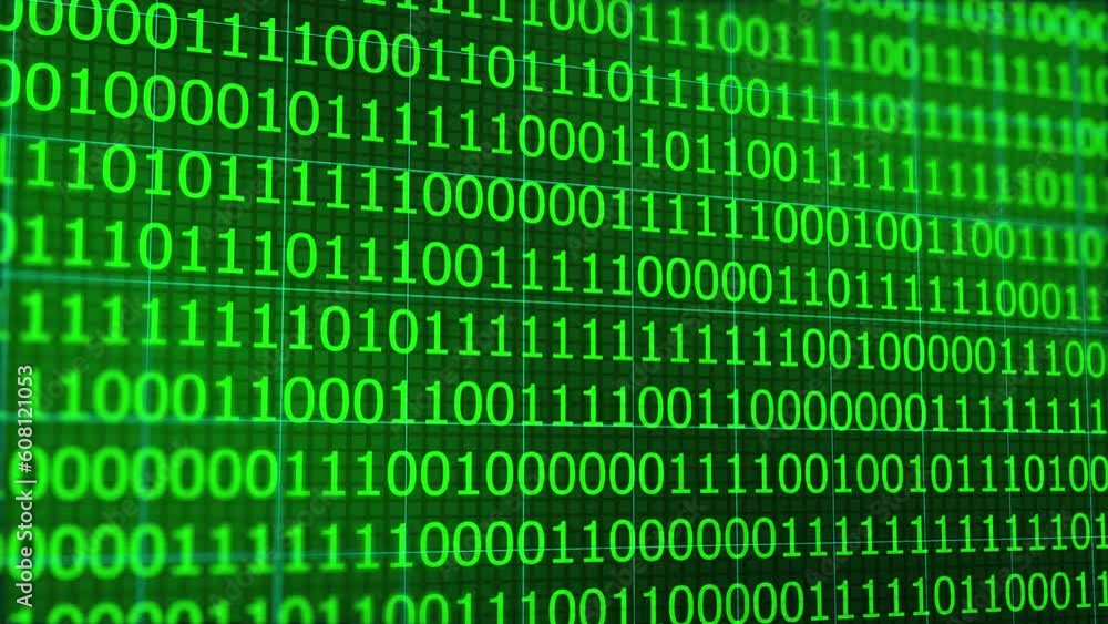 Abstract green binary code background. Concept of mining cryptocurrency and bitcoin btc. Information technology digital binary code background seamless loop 4k