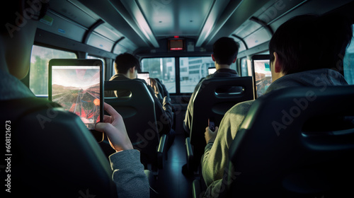 gamers with the phone playing a game on the bus, generative aix © tetxu