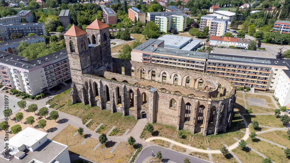 Fototapeta premium view from the top of the cathedral St. Nikola in zerbst saxony-anhalt,germany