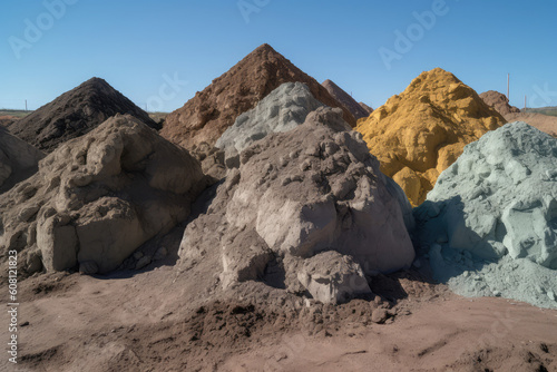 Piles of mined and refined rare earth elements, generative AI