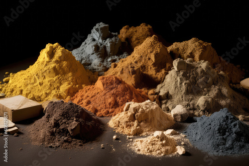Piles of mined and refined rare earth elements, generative AI photo