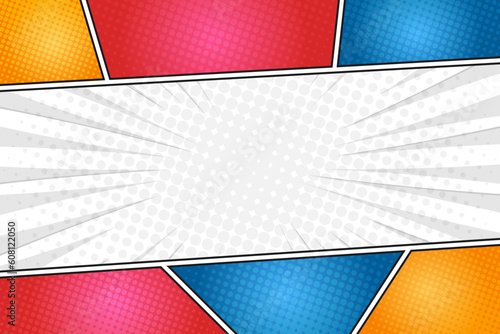 Blank colorful comic book abstract background with halftone