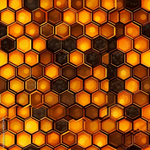Bienenwaben, Honig, Kacheln, Muster, Nahtlos, Bienen, Gold, Gelb, generative AI