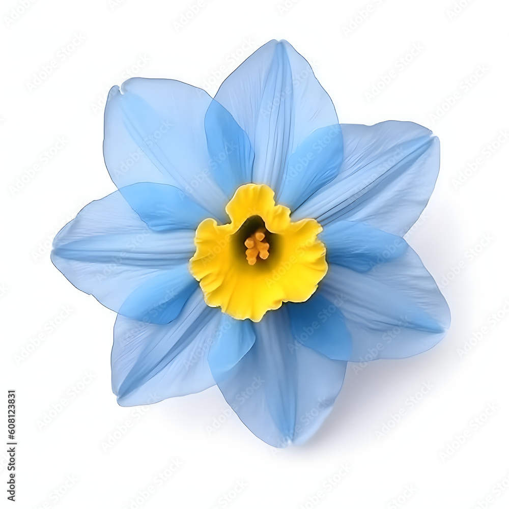 Blue Daffodil Dewdrops isolated on white