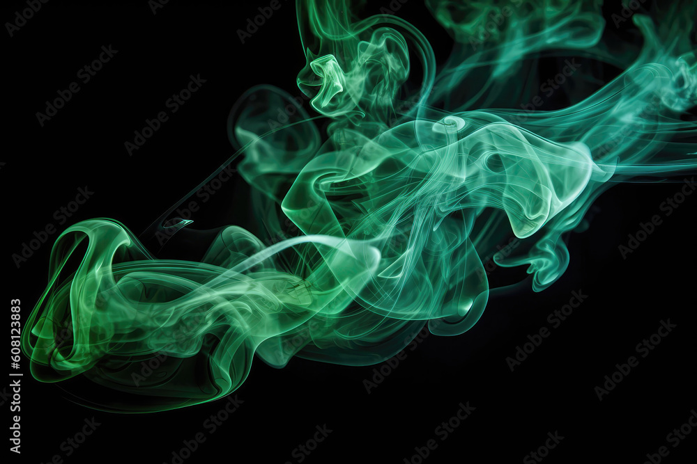 Green Smoke On Black Background. Generative AI Green Smoke On Black Background. Generative AI