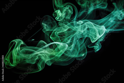 Green Smoke On Black Background. Generative AI