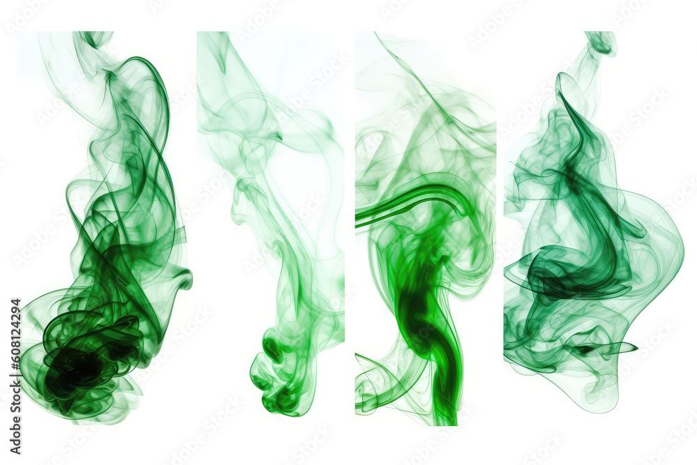 Set Green Smoke On White Background. Generative AI Set Green Smoke On White Background. Generative AI
