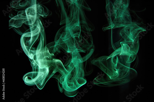 Set Green Smoke Set On Black Background. Generative AI