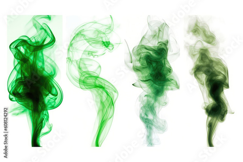 Set Green Smoke On White Background. Generative AI