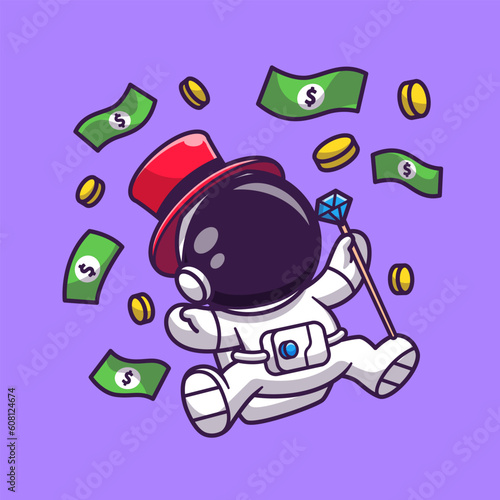 Cute Rich Astronaut Floating With Money Cartoon Vector
Icon Illustration. Science Business Icon Concept Isolated 
Premium Vector. Flat Cartoon Style
