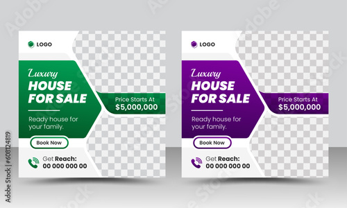 Elegant modern real estate house sale social media post or square banner template