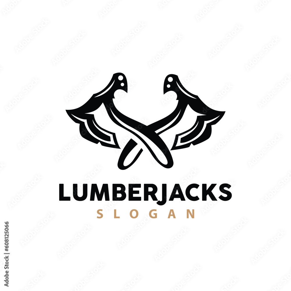 Ax Logo, Wood Cutting Tool Black Silhouette, Lumberjack Vector, Old