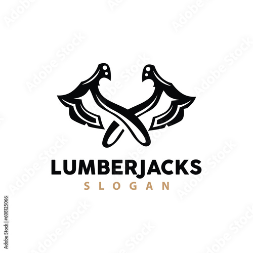 Ax Logo, Wood Cutting Tool Black Silhouette, Lumberjack Vector, Old Retro Vintage Minimalist Design, Icon Template Illustration