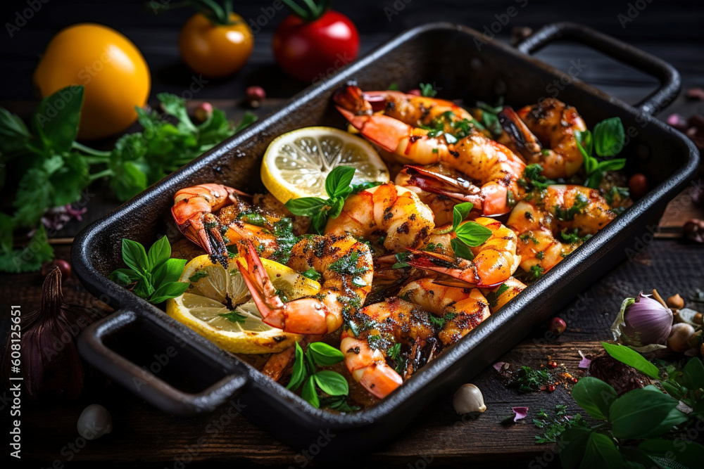 Grilled shrimp, marinated with aromatic herbs and citrus, creating a tantalizing visual feast. Grilled shrimp, marinated with aromatic herbs and citrus, creating a tantalizing visual feast.