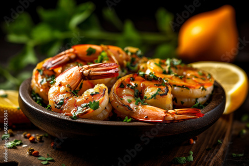 Grilled shrimp, marinated with aromatic herbs and citrus, creating a tantalizing visual feast.