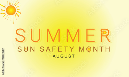 August is summer sun safety month. background, banner, card, poster, template. Vector illustration.