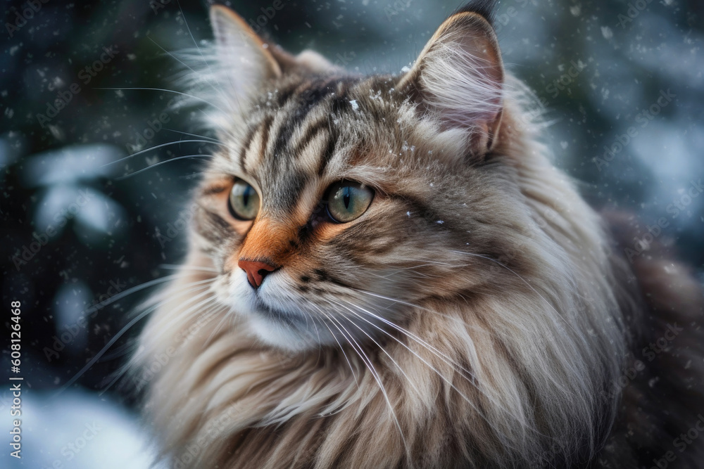 Enchanting Snow Cat. Generative AI