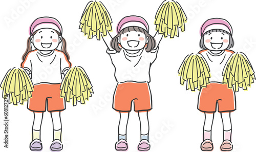 ポンポンを持って応援をする運動着姿の子供のイラスト素材