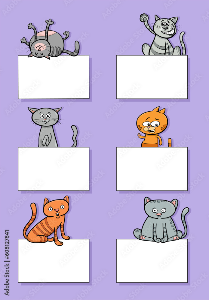 cartoon cats and kittens with cards design set cartoon cats and kittens with cards design set