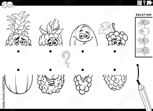 match halves game with cartoon fruit coloring page