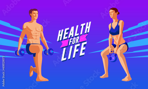 Sports lifestyle is exercising for men and women. doing exercises with dumbbells Healthy lifestyle.