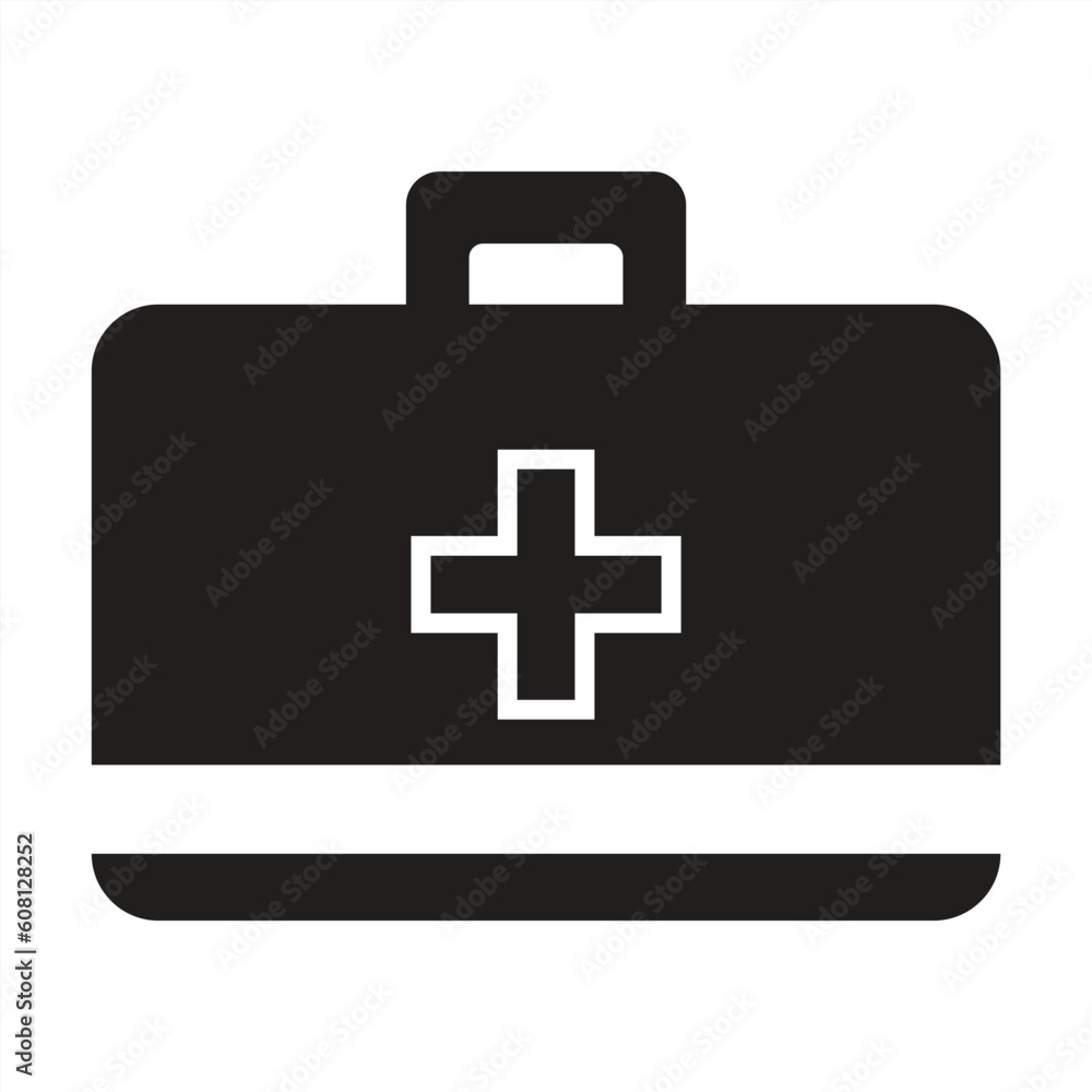Medical briefcase icon. First aid box icon sign and symbol. First aid kit icon. First aid bag icon. Vector illustration. Medical briefcase icon. First aid box icon sign and symbol. First aid kit icon. First aid bag icon. Vector illustration.