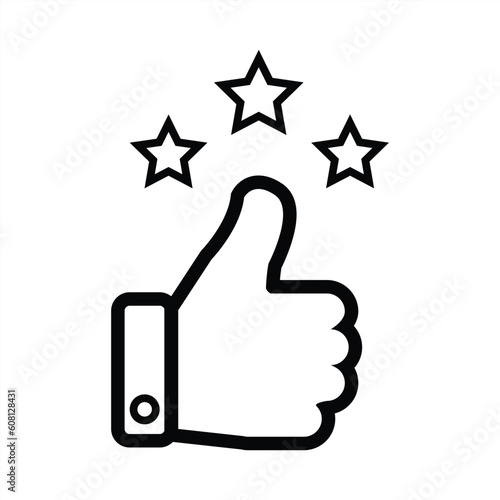 Thumb up icon. Thumb up line with star icon. Like sign and symbol. Vector illustration.	